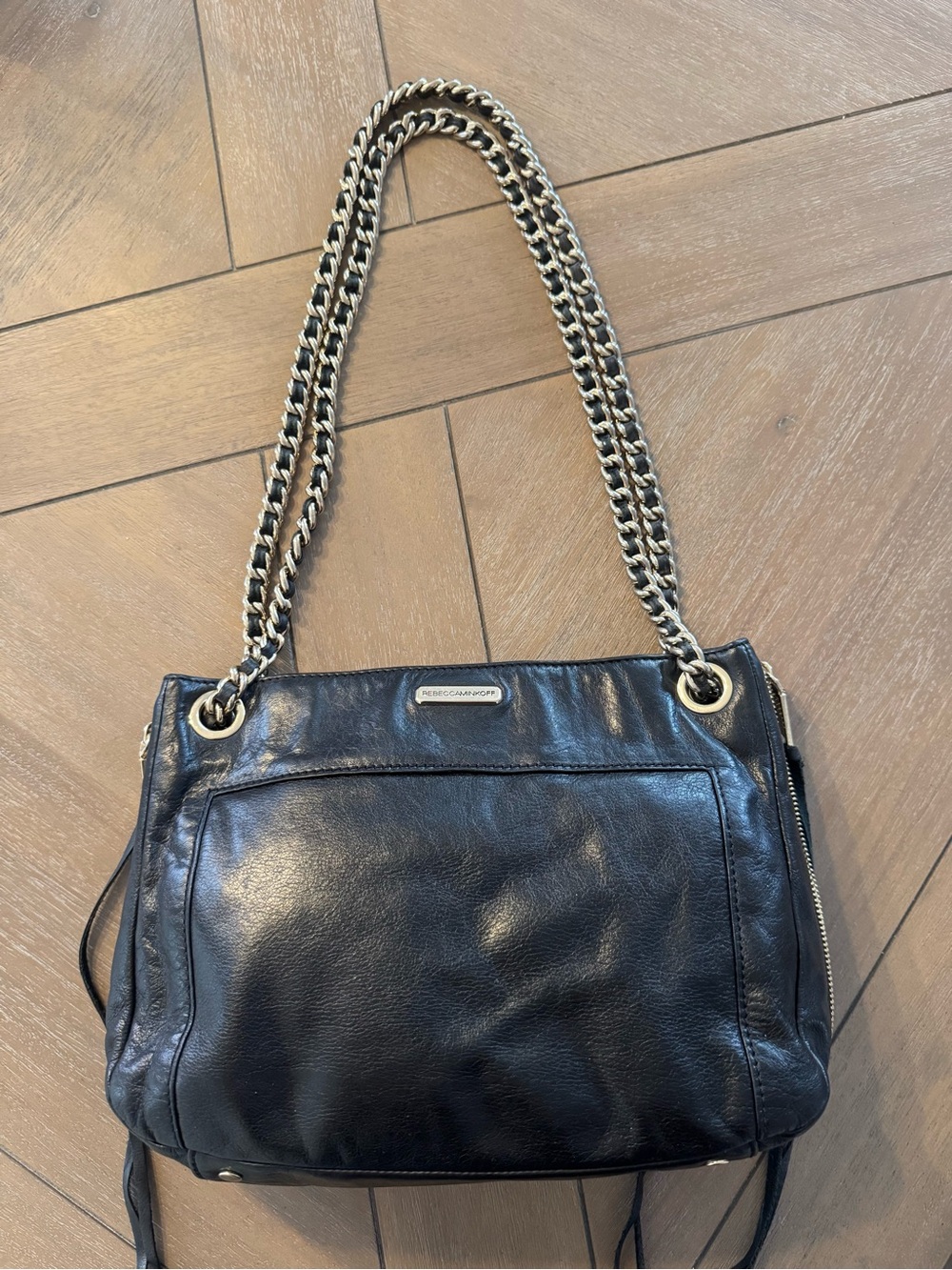 Rebecca Minkoff Swing Convertible Black Leather Chain-Strap Crossbody Purse - Picture 6 of 13